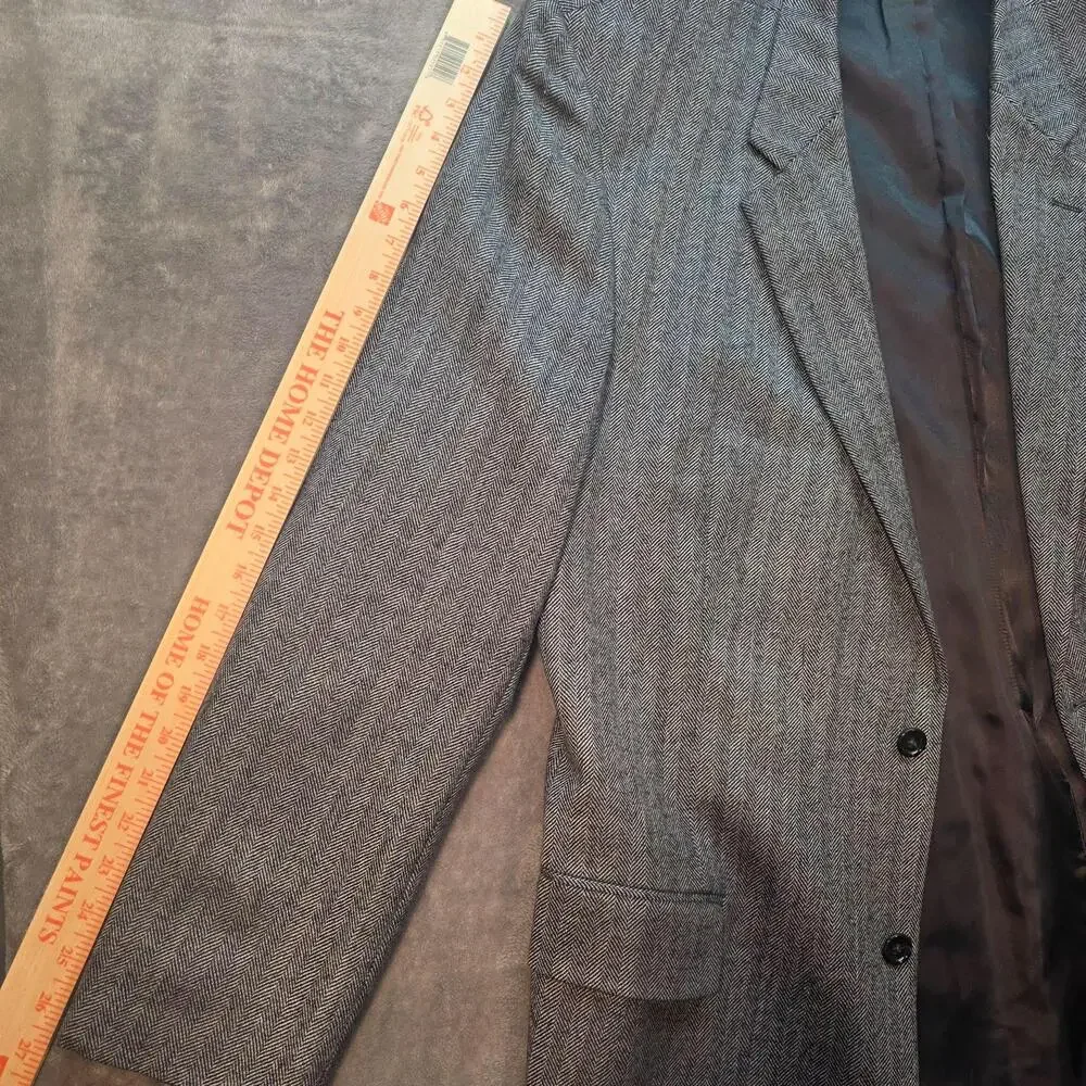 Botany 500 Sport Coat Mens 46 Long Gray Herringbone 100% Lambswool Tweed Jacket